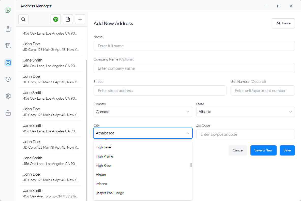 Add New Address Interface