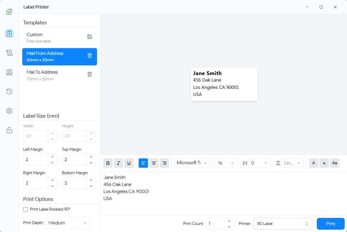 Addrly メインウィンドウ